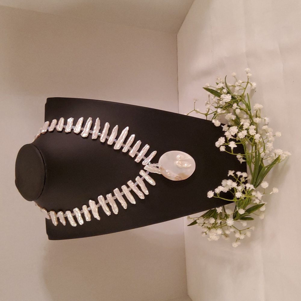 Hand Crafted Stick and Blister Pearl Necklace